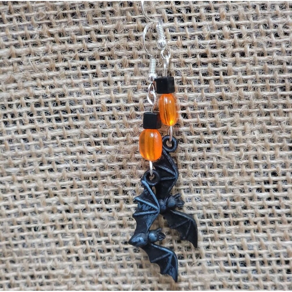 Halloween Fall Dangle Earrings Black Bats Bat New